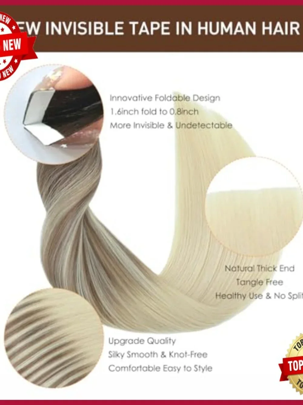 Human Hair Tape-In Extensions 16 Inch 50g 20pcs Straight Reusable